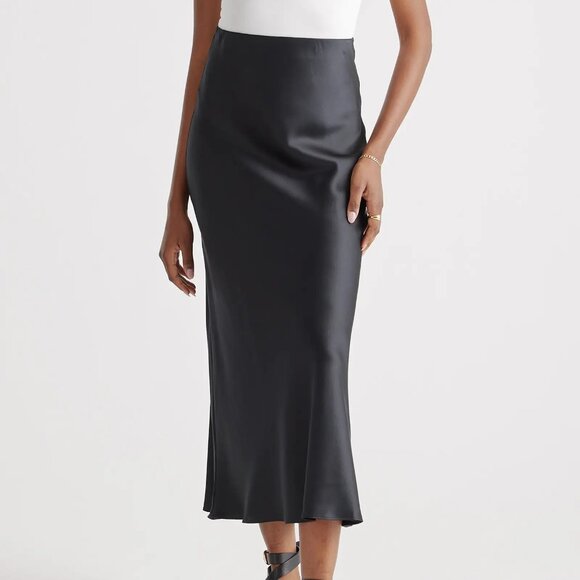 NWT Quince 100% Washable Silk Maxi Skirt, Size Medium, Black - Picture 1 of 6
